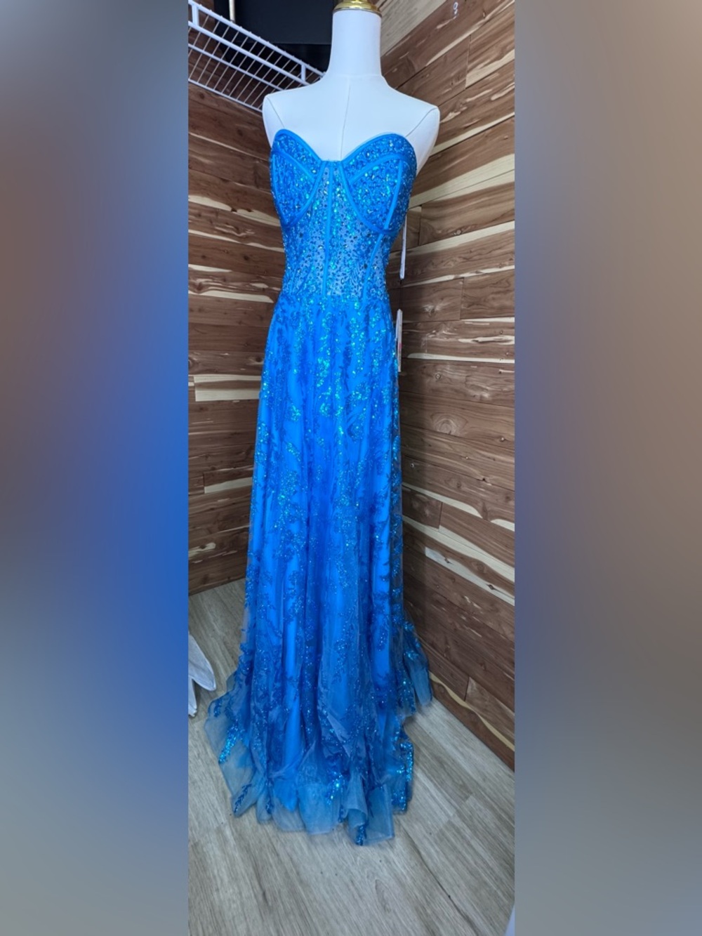 JVN by Jovani Strapless Corset Sequin Prom Gown Blue Size 18 NWT